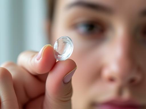 Personne manipulant une lentille de contact sur le doigt
